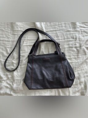 Black Leather Crossbody Bag with Contrast Stitching